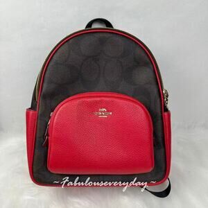 Coach Court Backpack In Maxi Signature Canvas/Gold/Walnut/Red CCK72 NWT